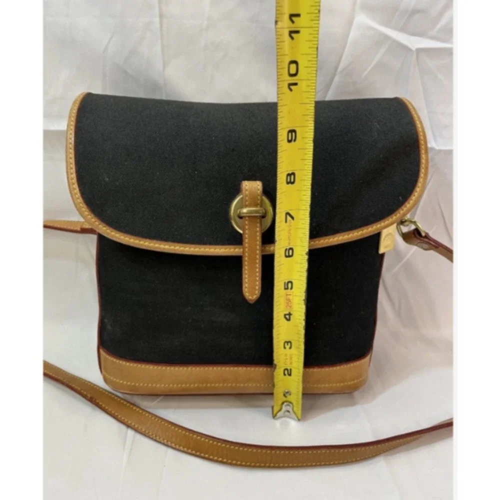 Dooney & Bourke Black Canvas/ Light Tan Leather Medium Flap Crossbody Bag Purse